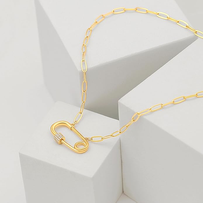 Aobei Pearl 18K Gold Plated Moon Star Lion Evil Eye Love Heart Cross Pendant Necklace Medallion Paperclip Chian Choker Layering Jewery for Women