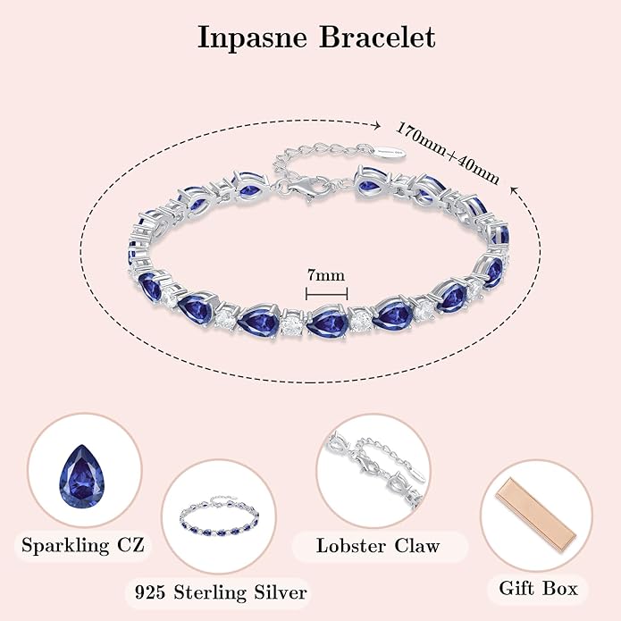 Birthstone Tennis Bracelet for Women 925 Sterling Silver Pear Shaped Gemstone Jewelry Gifts for Her