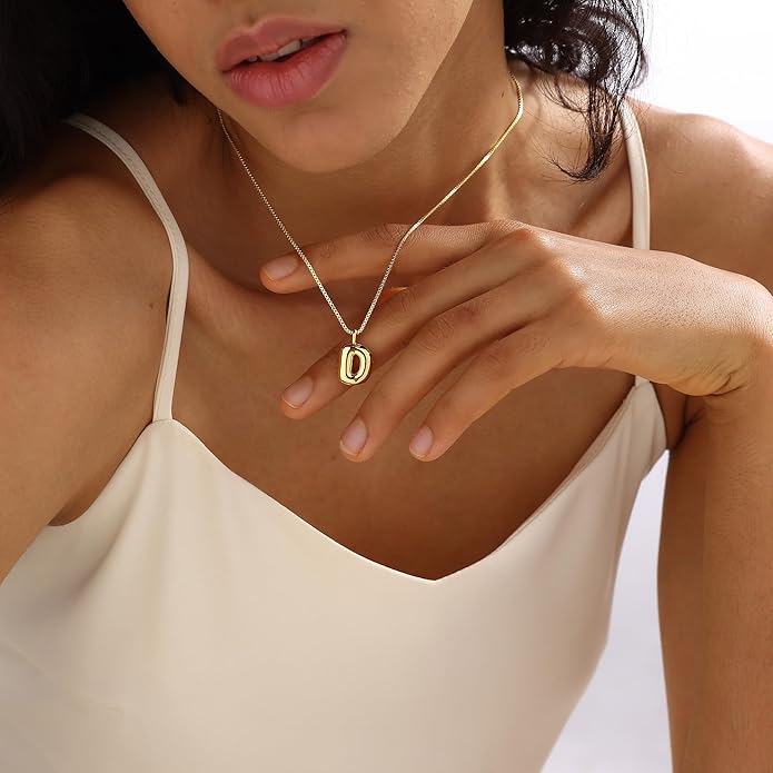 Bubble Gold Silver Letter Necklace Initial Necklaces for Women Trendy 14K Dainty Charm Pendant Name Necklace Personalized Jewelry Gift for Women Teen