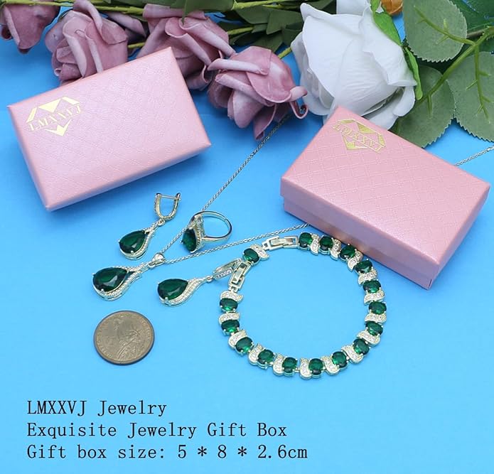 LMXXVJ Jewelry Set for Women,Teardrop Cubic Zirconia Necklace Earrings Adjustable Ring Bracelet Jewelry Set Formal Jewelry Gift