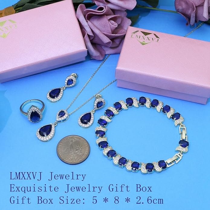 LMXXVJ Teardrop Jewelry Set for Women,Necklace Earrings Adjustable Ring Bracelet Set Fashion Formal Platinum/Gold/Rose Gold Jewelry Gift Girl/Mom/Wife/Grandmother/Best Friend/Aunt