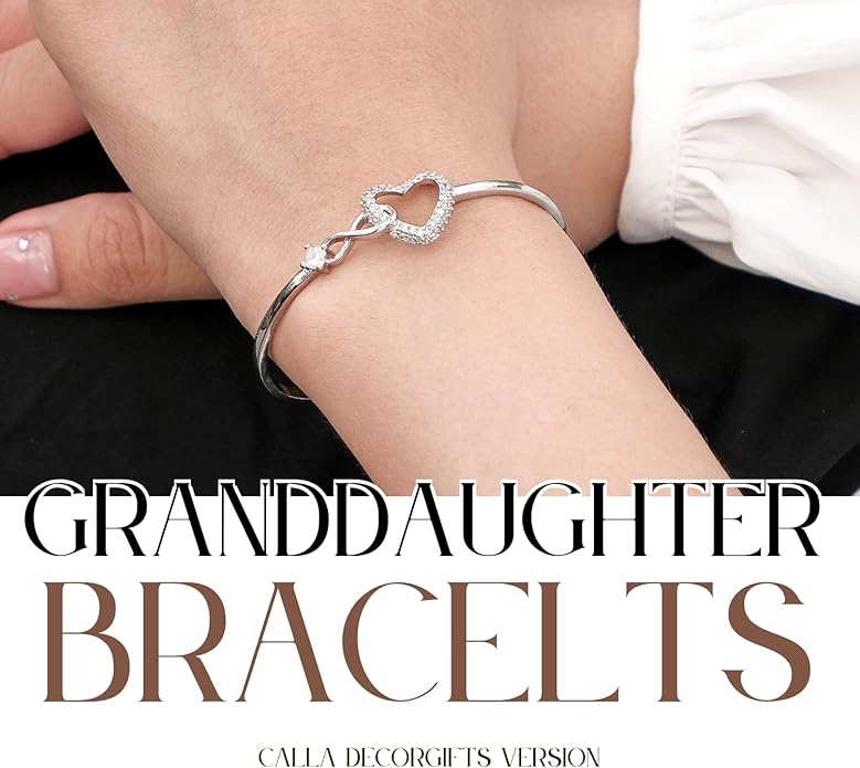 To My Granddaughter - Infinity Heart Bracelet Gift with Meaningful Card, Granddaughter Gifts from Grandma & Grandpa, Elegant Silver Jewelry for Birthday, Graduation, Christmas.