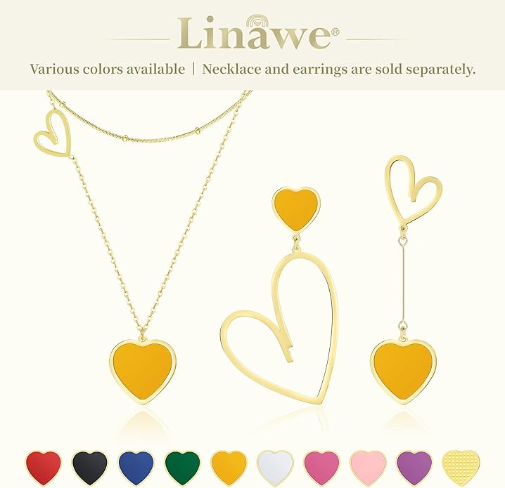 Linawe Layered Choker Heart Pendant Necklace for Women Trendy, Gold/Silver/Rose Gold Chain Stainless Steel Stacked Necklaces, Double Heart Necklace Y2K Preppy Jewelry