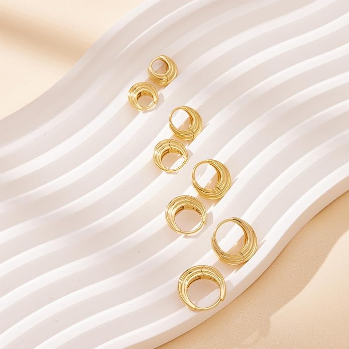 Small Gold Huggie Hoop Earrings Set for Women Men Hypoallergenic 14K Plated Stack Cartilage Earrings, Multiple Piercing Lightweight Mini Thin Cute Dainty Trendy Jewelry Set Christmas Gifts for Women