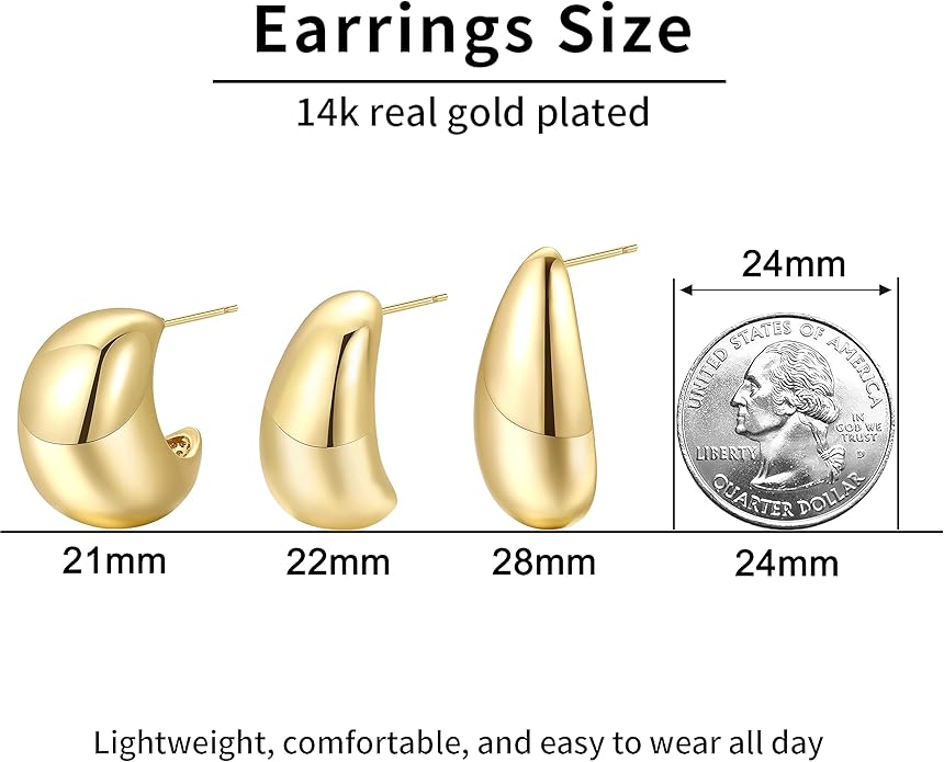 12 Pairs Chunky Gold Hoop Earrings for Women Trendy, Gold Plated Lightweight Hypoallergenic Stack, Thick Open Twisted Huggie Hoops Earring Set