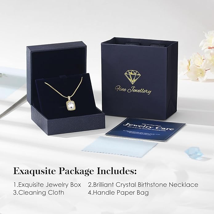 Valentine's Day Gifts for Her-18K Gold Plated Dainty Square Crystal Birthstone Necklace,Gold Jewelry for Women,Anniversary Birthday Gifts for Women Her Wife Girlfriend Mom Womens Necklace Jewelry