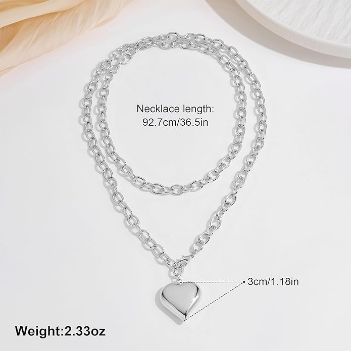 Valentine's Day Gifts for Women - Chunky Heart Necklaces for Women, Statement Long Lariat Layered Gold Heart Pendant Necklaces, Statement Jewelry | Big Y-shape Jewelry