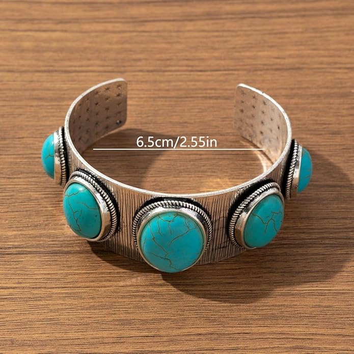 Turquoise Bracelet for Women – Bohemian Western Cuff Bangle, Vintage Cowgirl Jewelry for Rodeo, Country Concert, Rustic Boho Accessories