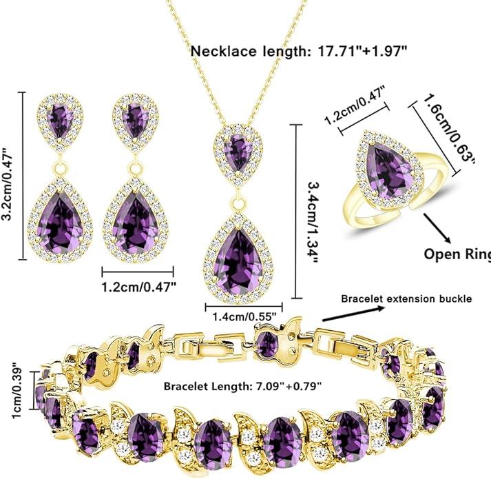LMXXVJ Teardrop Jewelry Set for Women,Necklace Earrings Adjustable Ring Bracelet Set Fashion Formal Platinum/Gold/Rose Gold Jewelry Gift Girl/Mom/Wife/Grandmother/Best Friend/Aunt