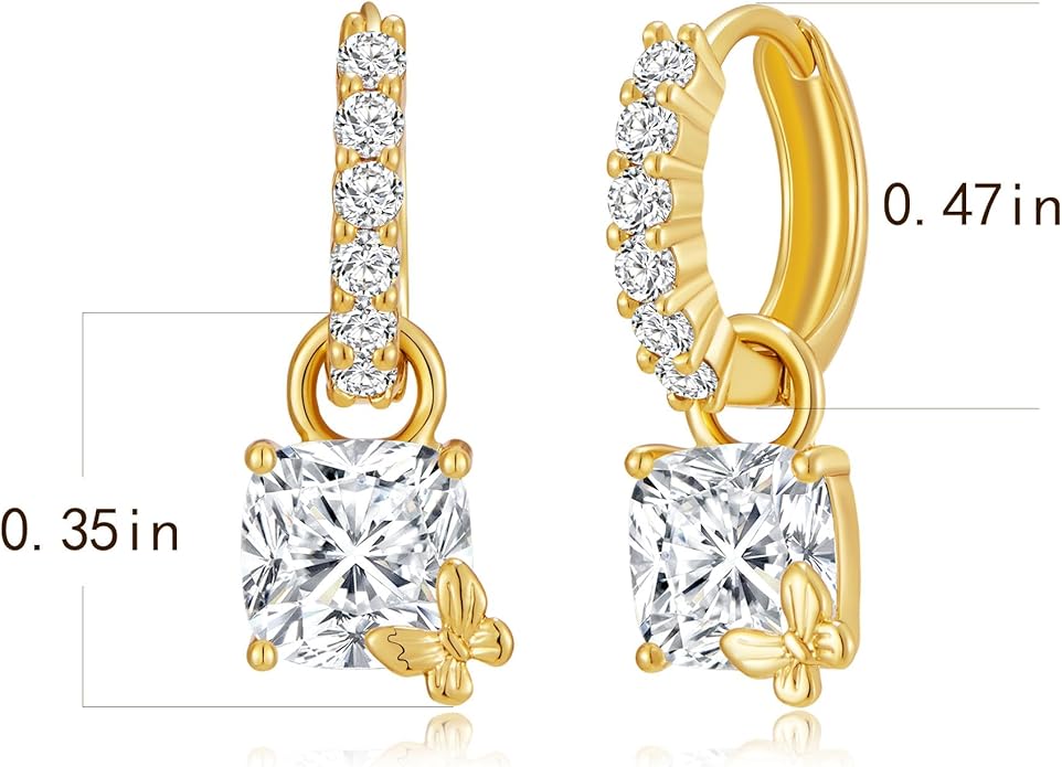 YOIHUR Cute Gold Hoop Earrings for Valentine's Day, 14K Gold Plated Hypoallergenic Jewellery CZ Huggie Drop Earrings, Bear Butterfly Ladybug Joker Heart Pendants Earring Jewelry Gifts for Women
