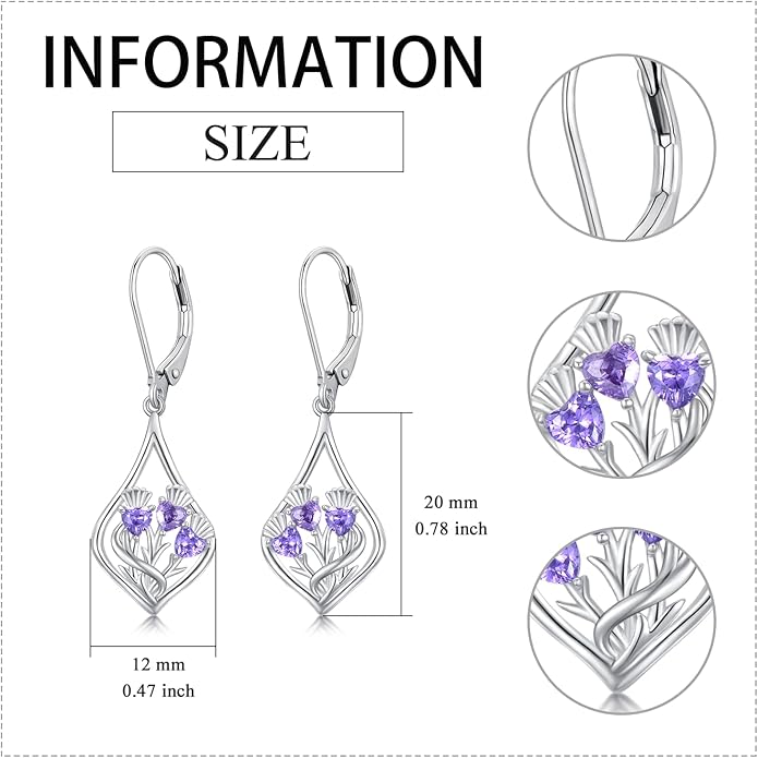 VONALA Flower Earrings for Women 925 Sterling Silver Rose/Lotus/Scottish Thistle/Tulip/Lilac/Mushroom/Pineapple Dangle Drop Earrings Flower Jewelry Gifts for Women Girls Birthday Gifts
