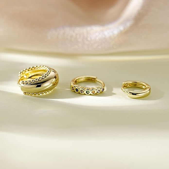 4Pairs Statement Gold Hoop Earrings for Women Trendy,Surgical Steel Gold Plated Hoop Hypoallergenic Earrings Set,Titanium Hoops Earring Stacks,CZ Cartilage Huggie Hoops Earring Gifts for Girlfriend