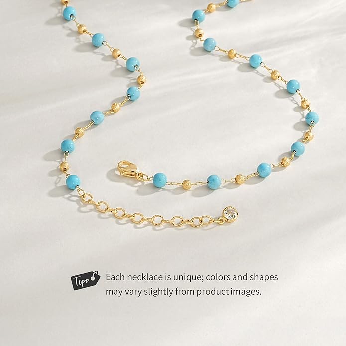 Created Turquoise Necklace for Women 14K Gold Plated Beaded Heart Choker Boho Necklaces Handmade Beach Summer Everyday Western Jewelry Gifts