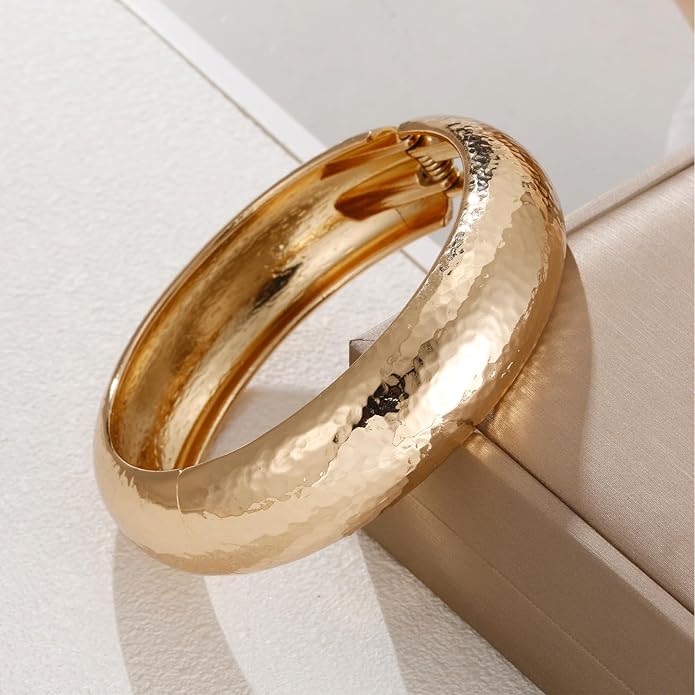 Golden Polished Chunky Twisted Hinged Waterdrop Bangle Bracelet for Women Spiraled Oval Bangle Bracelet