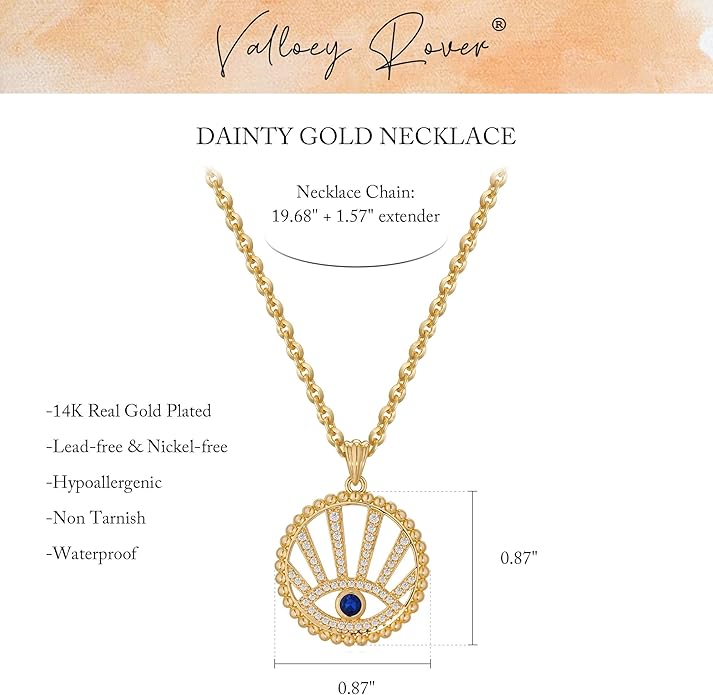 Valloey Rover Dainty Gold Necklace for Women-14K Gold Plated Simple Pendant Circle Necklace Charm Statement Long Necklaces for Women Jewelry Gifts