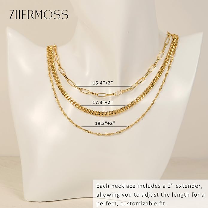 3PCS Gold Necklaces for Women,Chunky Statement Gold Plated Necklace Stack Layered Sterling Silver Herringbone Chains for Women Dainty Trendy Silver Chains Stacked Jewelry Gifts
