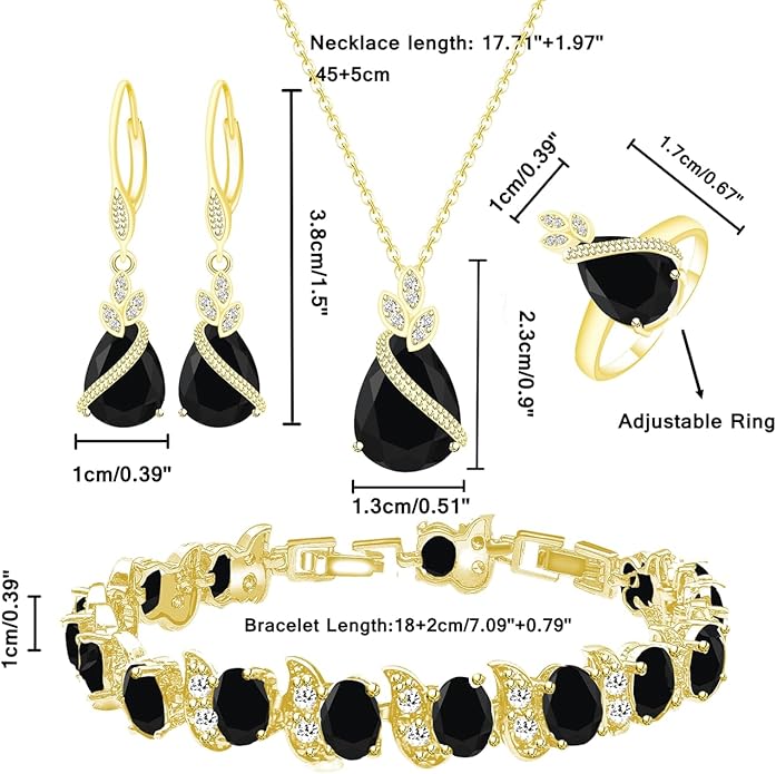 LMXXVJ Jewelry Set for Women,Teardrop Cubic Zirconia Necklace Earrings Adjustable Ring Bracelet Jewelry Set Formal Jewelry Gift
