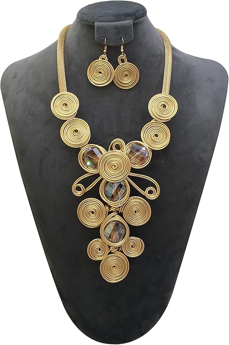 Statement African Necklace For Women African Jewelry Costume Earring Sets Tribal Fashion Colorful Big Rhinestone Crystal Pendent Collar Choker Bold Chunky Bib Handmade