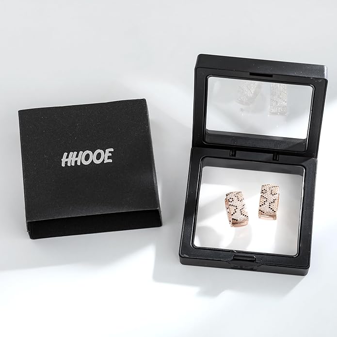 Rose Gold Hoop Earrings for Women, 925 Silver-Plated Thickened Hypoallergenic Earrings, CZ Black Gemstone-Inlaid Earrings - Women's Fashion Jewelry