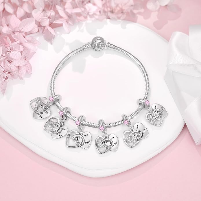 DALARAN Sister Mother Daughter Wife Charms for Bracelet Forever Always Love Charm for Birthday Christmas Sterling Silver Dangle Charm