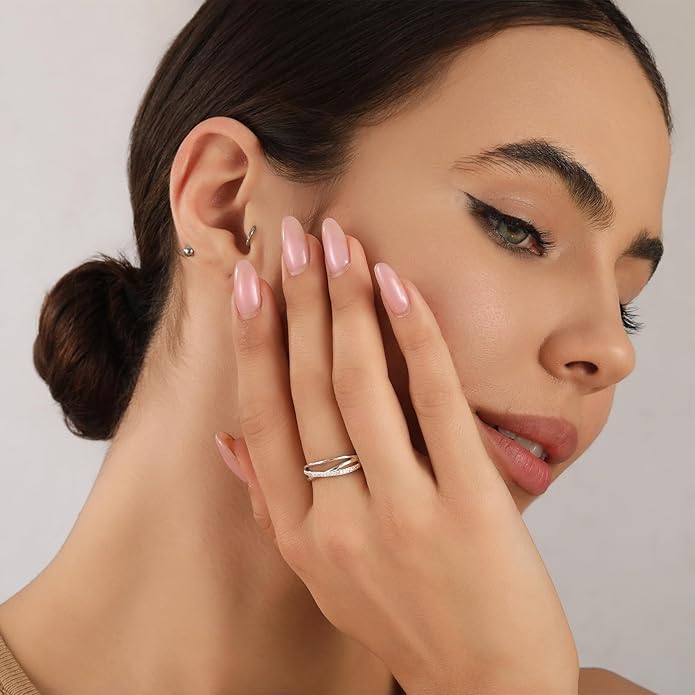 OOOPEL Sterling Silver Adjustable Ring S925 Silver Rings for Women Cubic Zirconia Twist Love Knot Dainty Ring Silver Minimalist Open Finger Rings Silver Thumb Sterling Silver Ring