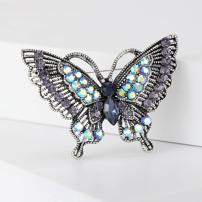 Rhinestone Butterfly Brooch for Women Sparkling Gold Silver Blue Black Crystal Big Butterfly Brooch Pin Cute Insect Pin Elegant Clothing Hat Bag Skirt Accessories Christmas Birthday Party Jewelry