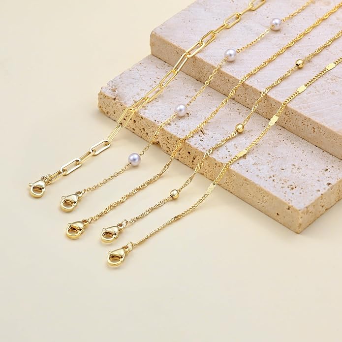 MBW Gold Bracelets for Women Trendy, Dainty 14K Gold Plated Bracelet Stack Beaded Chain Bracelet Set Thin Small Cute Paperclip Bracelets Fashion Waterproof Jewelry Gift Gold Accessories for Women