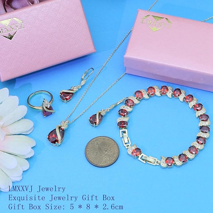 LMXXVJ Jewelry Set for Women,Teardrop Cubic Zirconia Necklace Earrings Adjustable Ring Bracelet Jewelry Set Formal Jewelry Gift
