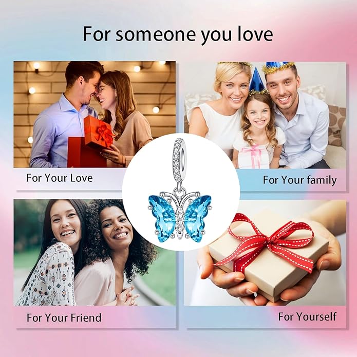 Birthday Fashion Love Heart Dangle Charm 925 Sterling Silver Charms fits Bracelets and Necklace Pendant Bead Charms Jewelry Present for Women Family Friends