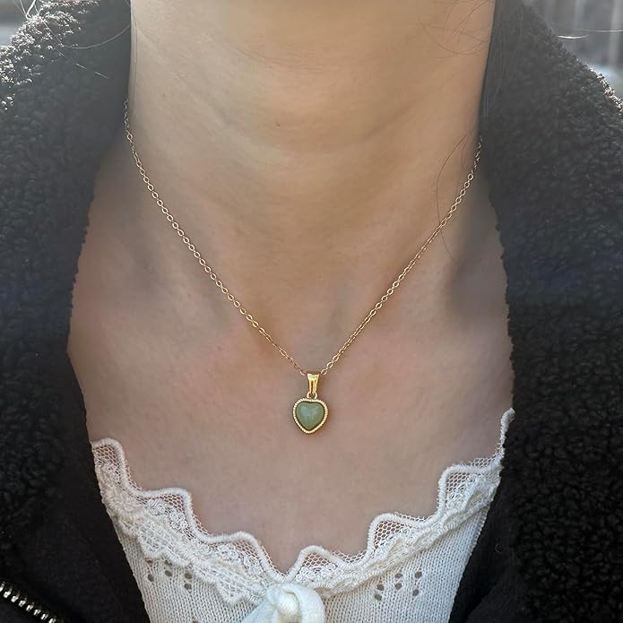 Cute Gold Heart Necklace for Women,18k Gold Plated Cubic Zirconia Charm Necklaces,Stainless Steel Women's Heart Stone Pendant Necklace for Women,16-18 Inches Adjustable Chain,Trendy Jewelry Gifts