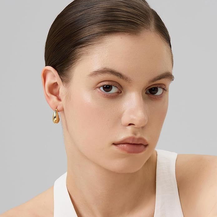 18K Gold Plated Huggie Hoop Earrings for Women, 925 Sterling Silver Post, Hypoallergenic Small Earrings