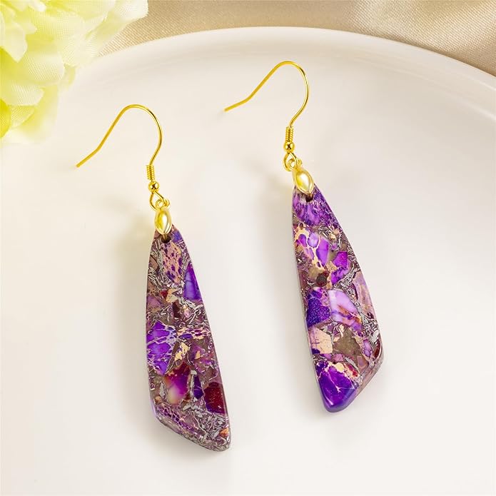 SELOVO Jasper Stone Earrings for Women Trendy Dangle Earrings Fishhook Drop Earrings