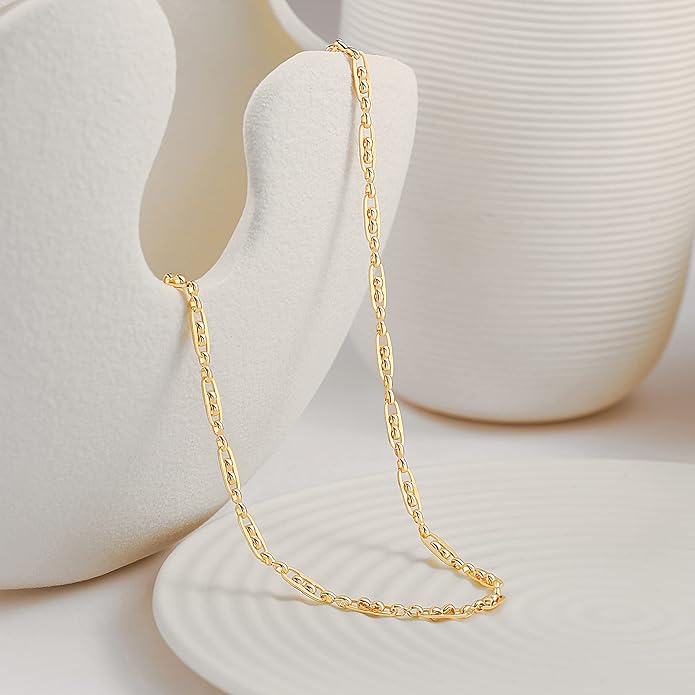 Aobei Pearl 18K Gold Plated Paperclip Chain Choker Satellite Chain Freshwater Cultured Biwa Pearl Pendant Necklace Dainty Jewelry for Women