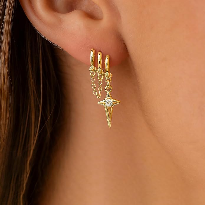 Gold Earrings for Women Trendy, Simple Dainty 14K Gold Plated Paperclip Square Chain Link Dangle Hoops Earrings Pin Stud Huggie Earrings Lightweight Hypoallergenic Minimalist Aesthetic Gold Jewelry for Christmas Gifts