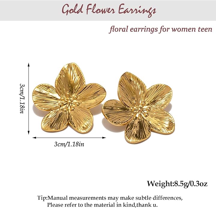 Flower Earrings for Women,Boho Statement Large Double Flower Earrings Trendy Chunky Floral Stud Earrings Elegant Chic