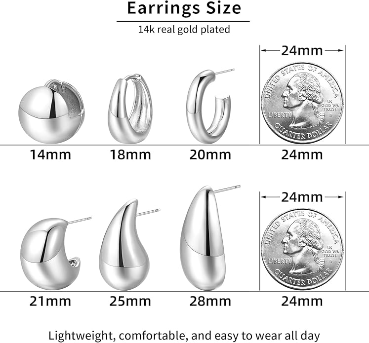 12 Pairs Chunky Gold Hoop Earrings for Women Trendy, Gold Plated Lightweight Hypoallergenic Stack, Thick Open Twisted Huggie Hoops Earring Set