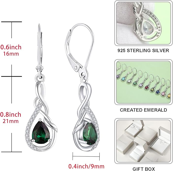 Starchenie Infinity Dangle Drop Earrings Sterling Silver Leverback Earrings Gemstones Twisted Jewelry