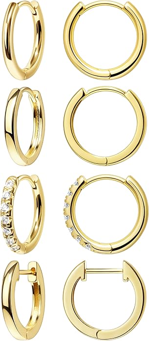Small Gold Huggie Hoop Earrings Set for Women Men Hypoallergenic 14K Plated Stack Cartilage Earrings, Multiple Piercing Lightweight Mini Thin Cute Dainty Trendy Jewelry Set Christmas Gifts for Women