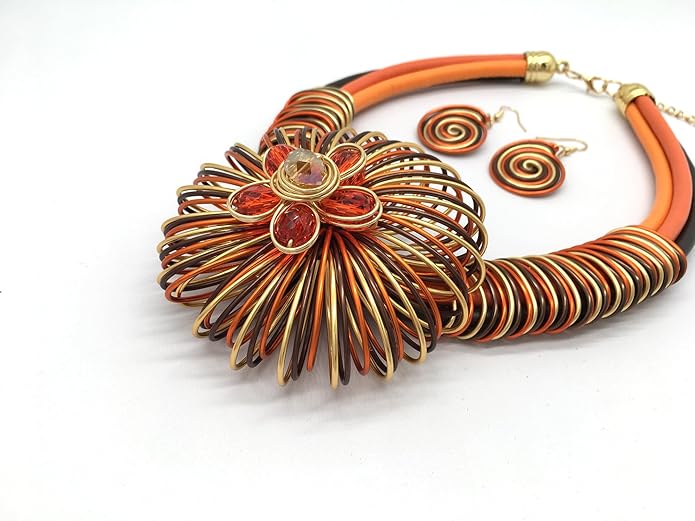 Statement African Necklace For Women African Jewelry Costume Earring Sets Tribal Fashion Colorful Big Rhinestone Crystal Pendent Collar Choker Bold Chunky Bib Handmade