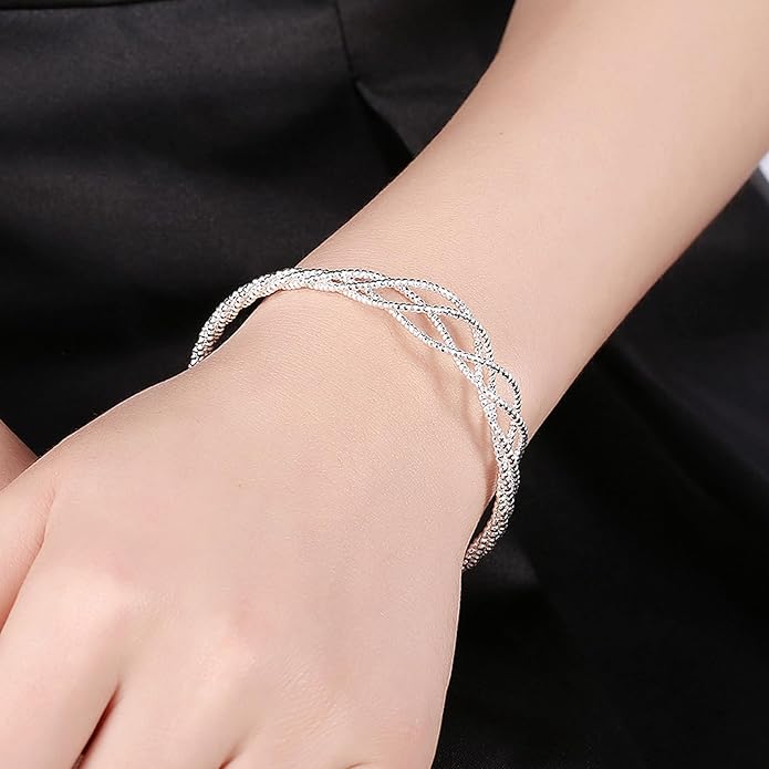 Chunky Bangle Bracelet for Women 925 Sterling Silver Bracelets Handmade Cuff Bangle Bracelets Adjustable Jewelry Fashion Simple Open Bangles