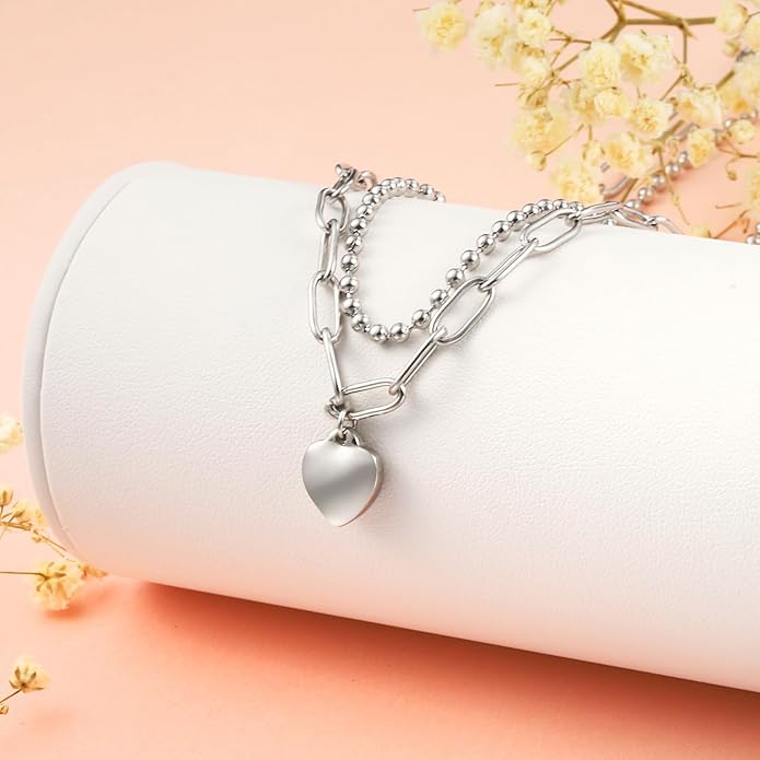 Heart Necklace for Women, 18K Gold Plated Heart Pendant Layered Necklaces Jewelry Gifts Gold Silver