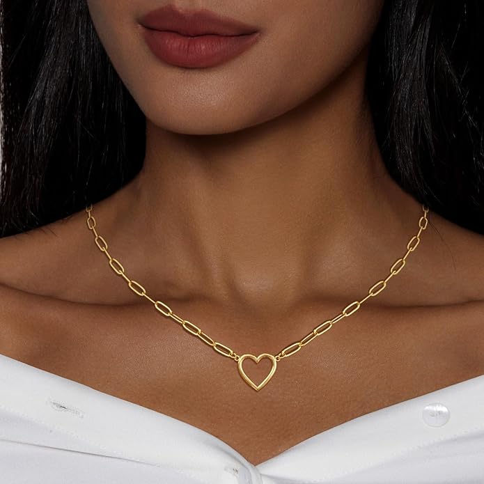 Heart Necklace for Women Gold/Silver Plated Trendy Heart Choker Lover Pendant Hypoallergenic Fashion Gold/Silver Necklace for Women Love Jewelry Gift for Women Girlfriend