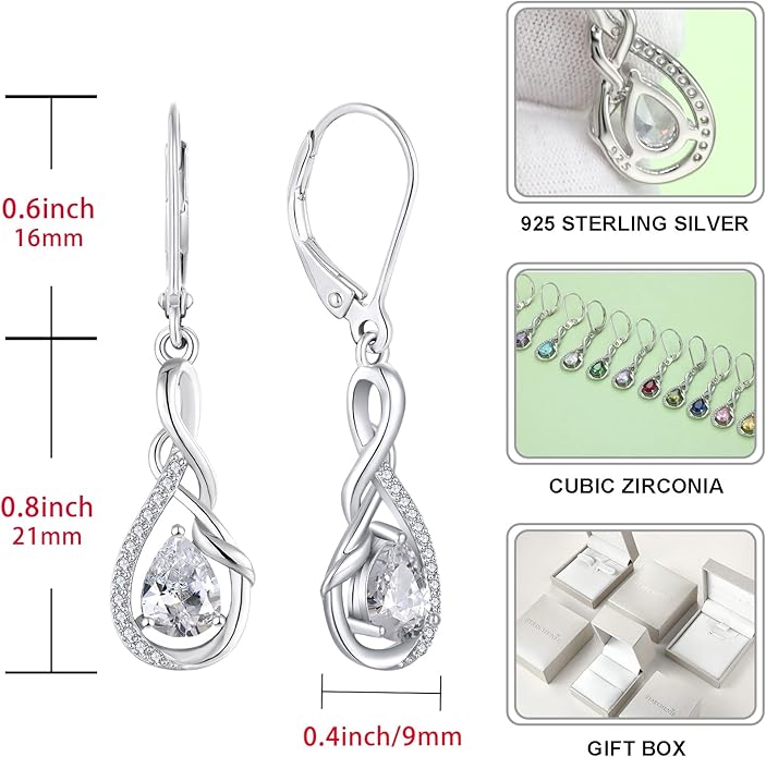 Starchenie Infinity Dangle Drop Earrings Sterling Silver Leverback Earrings Gemstones Twisted Jewelry