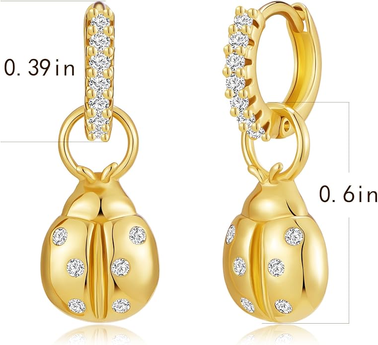 YOIHUR Cute Gold Hoop Earrings for Valentine's Day, 14K Gold Plated Hypoallergenic Jewellery CZ Huggie Drop Earrings, Bear Butterfly Ladybug Joker Heart Pendants Earring Jewelry Gifts for Women