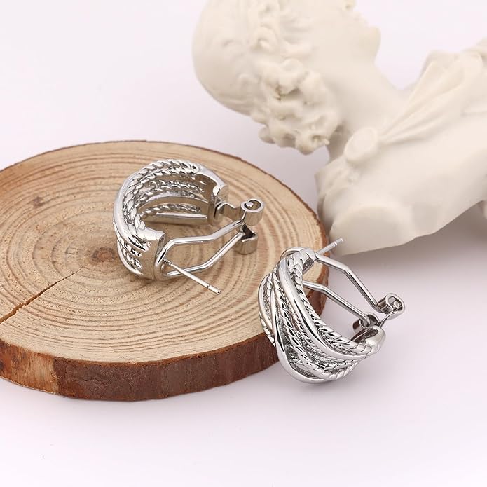 Mytys Two Tone Huggie Hoop Earrings Cross Over Design Twisted Rope Silver Gold Statement Wide Band Clip On Hoops for Women Fashion Jewelry Gift