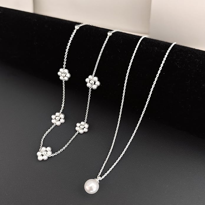 Zeffy Gold Pearl Necklace for Women, Dainty 14K Gold/Silve Plated Layered Pearl Choker Pearl Earrings Pearl Bracelets Wedding Trendy Gold Jewelry Set for Women Gifts
