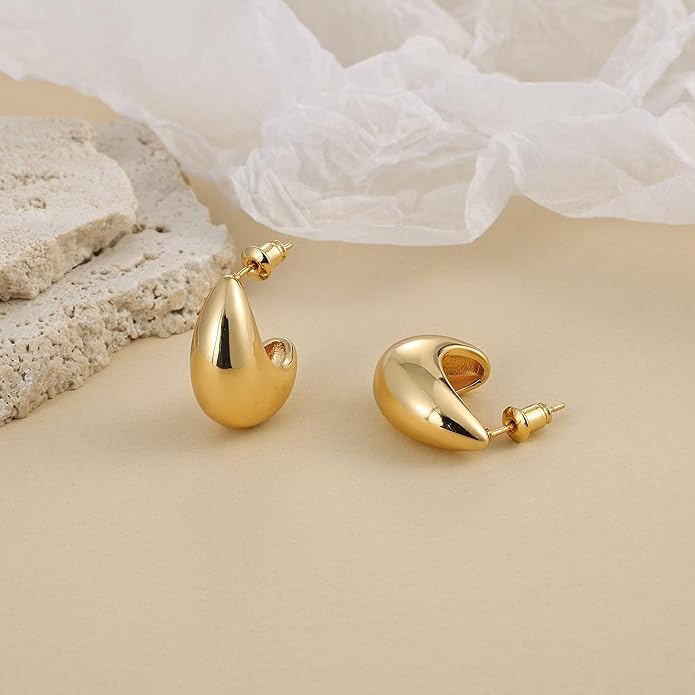 Gacimy Chunky Earrings for Women, Teardrop Earrings with 925 Sterling Silver Post, 14K Gold Plated Statement Drop for Women