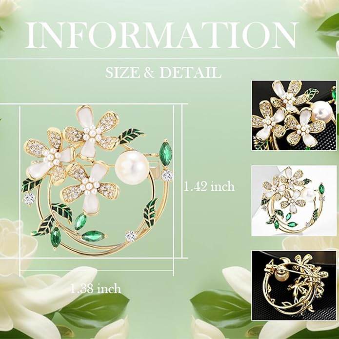 Flower Brooch Pin Rhinestones Pearl Flower Brooches Floral Pin Jewelry for Women Girls