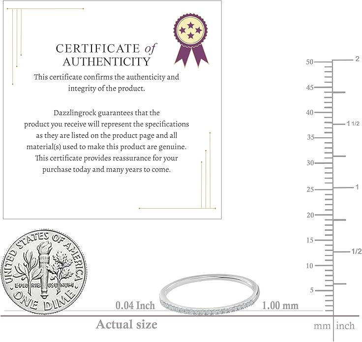 Dazzlingrock Collection Valentine's Day Gift 0.08 Ctw Womens Diamond Wedding Band, Real Natural Round White Diamond Minimalist Thin Stackable Ring for Her in 10K Solid Gold