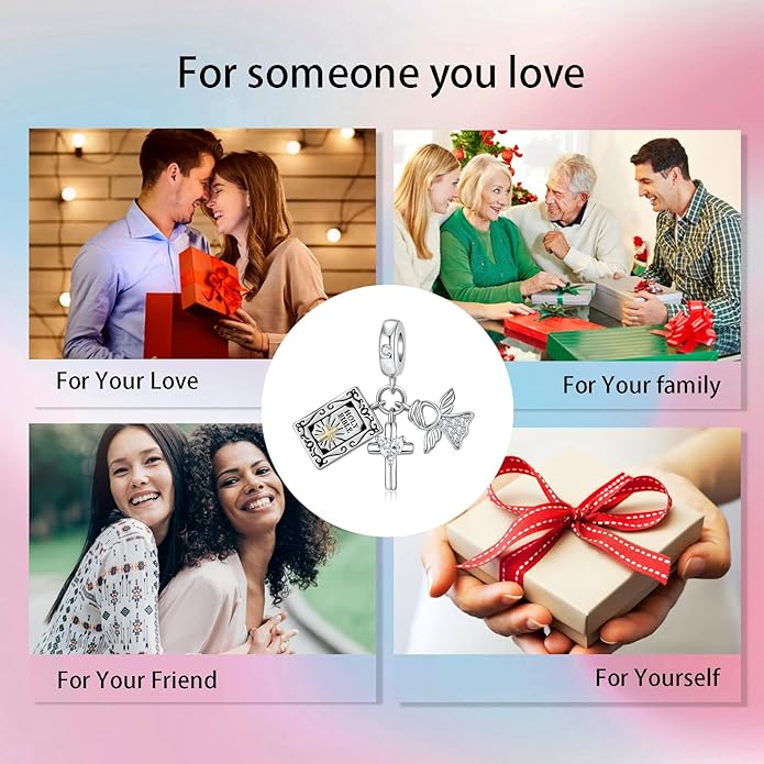 Bible Family Mom Wife Love Heart Dangle Charm 925 Sterling Silver Charms fits Bracelets and Necklace Pendant Bead Charms Jewelry Present for Women Family Friends
